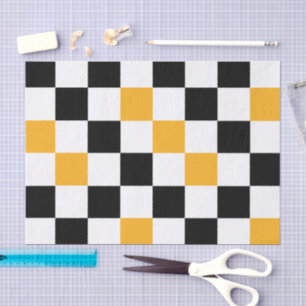 Papel De Seda Diseño de Patrón de Cuadros Amarillo Negro Blanco