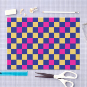 Papel De Seda Diseño de Patrón de Cuadros Azul Amarillo Rosa