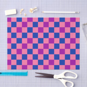 Papel De Seda Diseño de Patrón de Cuadros Azules Rosas y Morados