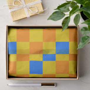 Papel De Seda Diseño de Patrón de Cuadros Naranja Amarillo Azul