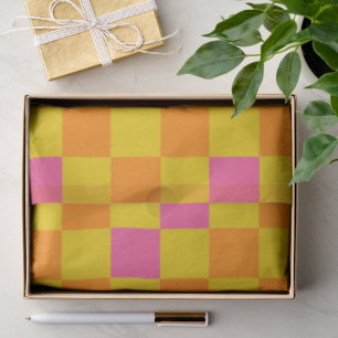 Papel De Seda Diseño de Patrón de Cuadros Naranja Amarillo Rosa