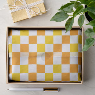 Papel De Seda Diseño de Patrón de Cuadros Naranja Blanco Amarill
