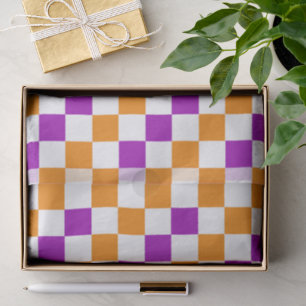 Papel De Seda Diseño de Patrón de Cuadros Naranja Blanco y Morad
