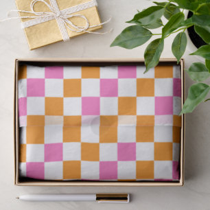 Papel De Seda Diseño de patrón de cuadros naranja blanco y rosa
