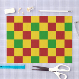 Papel De Seda Diseño de Patrón de Cuadros Rojo Amarillo Verde
