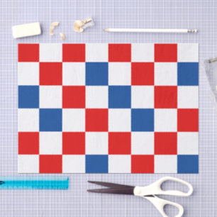 Papel De Seda Diseño de Patrón de Cuadros Rojo Blanco Azul