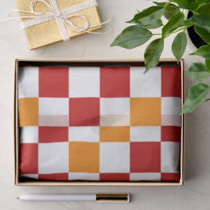 Papel De Seda Diseño de Patrón de Cuadros Rojo Blanco Naranja