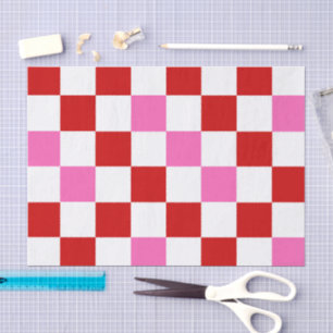 Papel De Seda Diseño de Patrón de Cuadros Rojo Blanco Rosa 