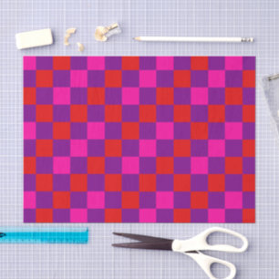 Papel De Seda Diseño de Patrón de Cuadros Rojo Purpura Rosa 