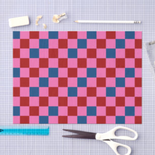 Papel De Seda Diseño de Patrón de Cuadros Rojo Rosa Azul