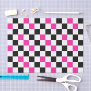 Papel De Seda Diseño de patrón de cuadros rosa negro y blanco