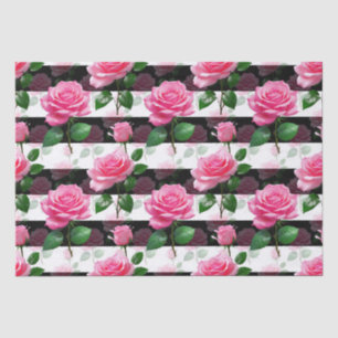 Papel De Seda Diseño de patrón de flor Rosa de fondo a rayas