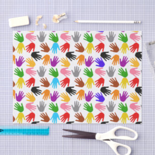 Papel De Seda Diseño de patrón de huella de mano colorida blanca