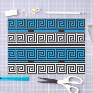 Papel De Seda Diseño de patrón de llave griega azul negro blanco