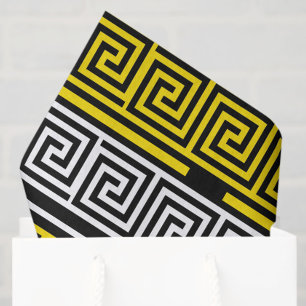 Papel De Seda Diseño de patrón de llave griega en blanco y amari
