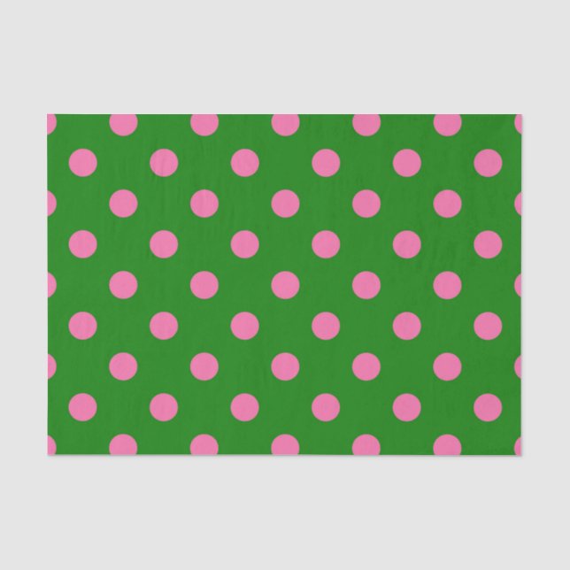 Papel De Seda Diseño de patrón de lunares rosa sobre verde (Anverso)