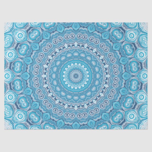 Papel De Seda Diseño de patrón de mandala azul y blanco (Anverso)
