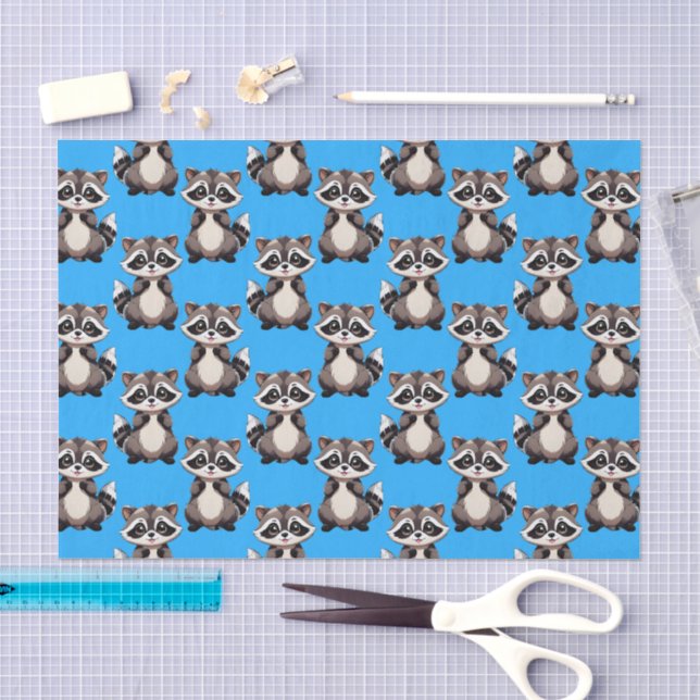 Papel De Seda Diseño de patrón de mapache azul (Artesanía)