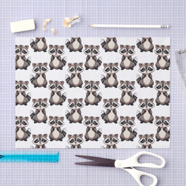 Papel De Seda Diseño de patrón de mapache blanco (Artesanía)