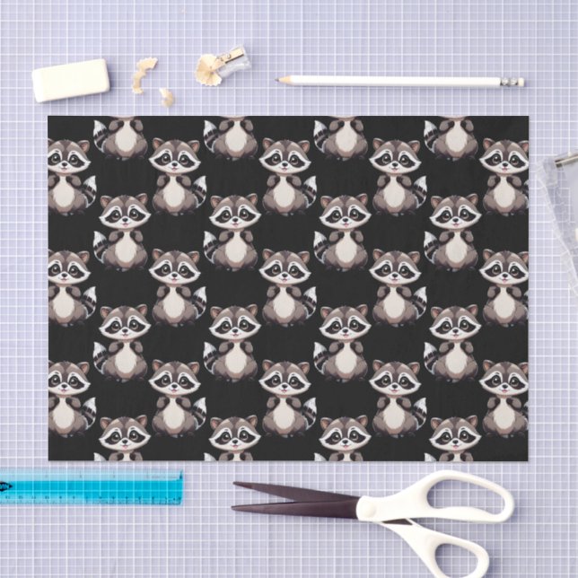 Papel De Seda Diseño de patrón de mapache negro  (Artesanía)