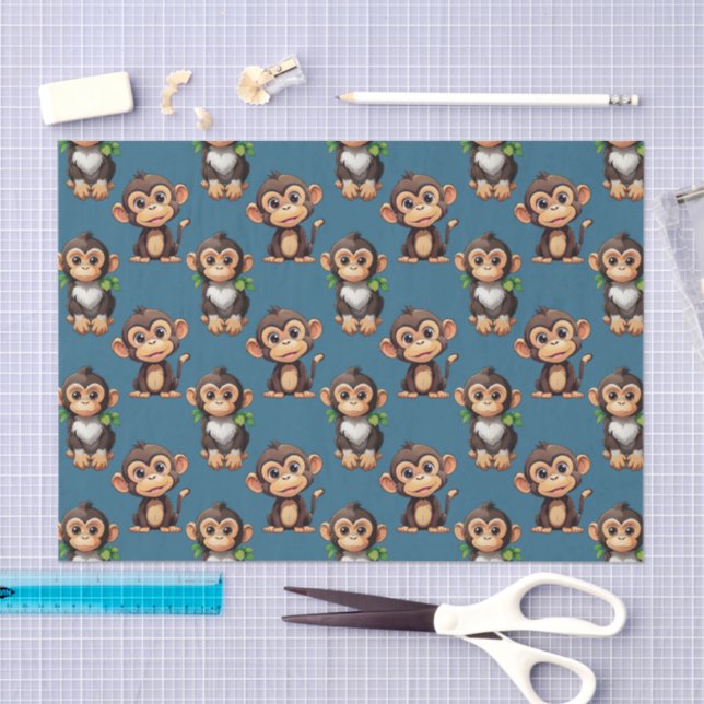 Papel De Seda Diseño de Patrón de Mono Azul  (Artesanía)