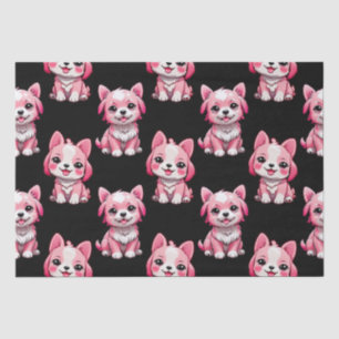 Papel De Seda Diseño de patrón de perro de cachorro rosa - negro