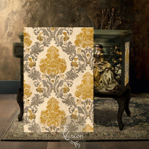 Papel De Seda Diseño de Patrón de Repetición de Damasco Gris Dor