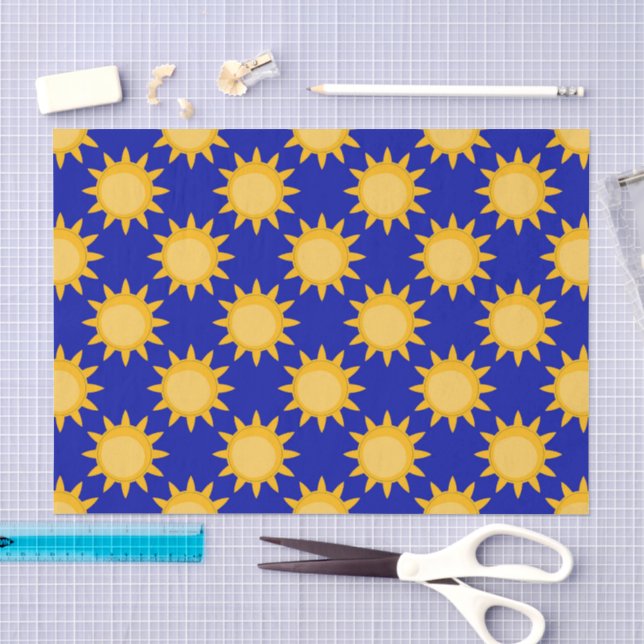 Papel De Seda Diseño de patrón de sol en azul (Artesanía)