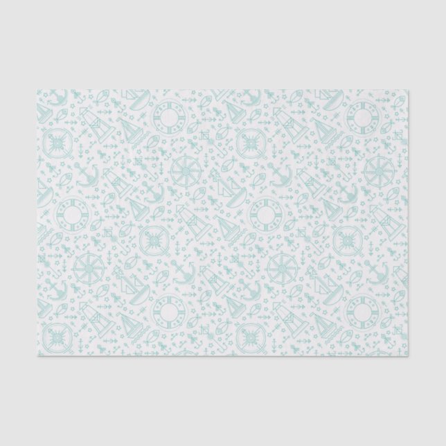 Papel De Seda Diseño de patrón náutico verde personalizable (Anverso)