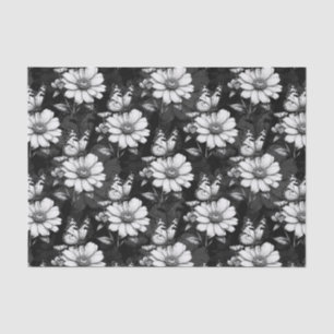 Papel De Seda Diseño de patrones de flor de mariposa - Negro