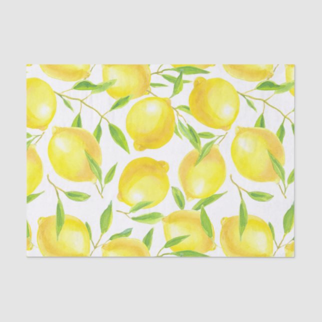 Papel De Seda Diseño de patrones de lémones y hojas (Anverso)