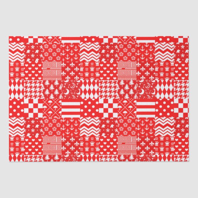 Papel De Seda Diseño de patrones mixtos blancos rojos (Anverso)