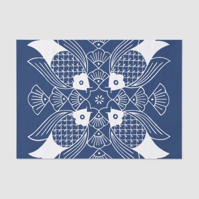 Papel De Seda Diseño de peces subacuáticos con fondo azul (Anverso)
