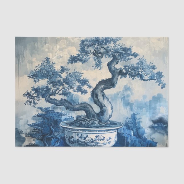 Papel De Seda Diseño de porcelana azul y blanca Chinoiserie (Anverso)