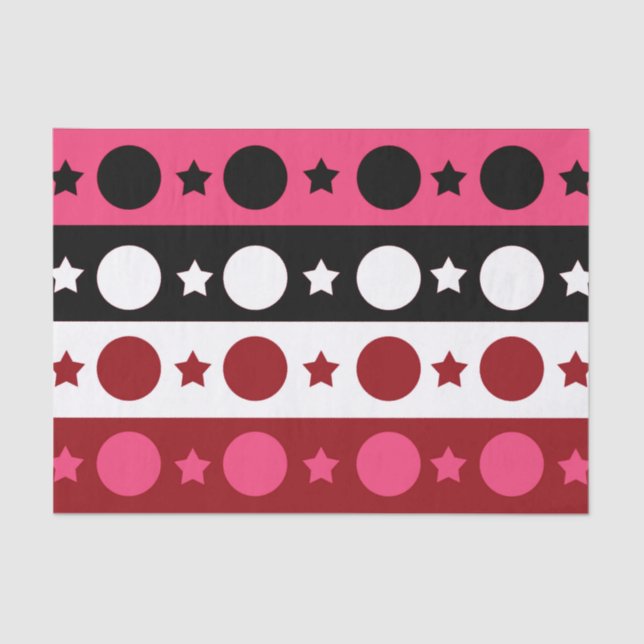 Papel De Seda Diseño de rayas de círculo blanco rosado (Anverso)