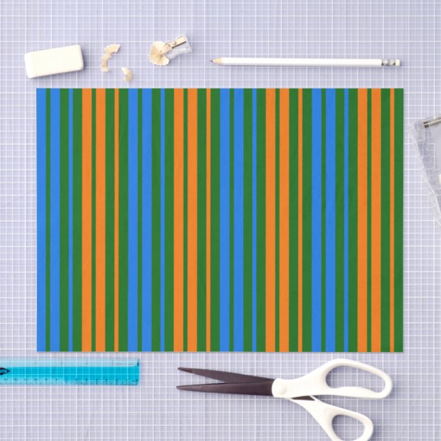 Papel De Seda Diseño de rayas verticales naranjas verdes azules  (Artesanía)