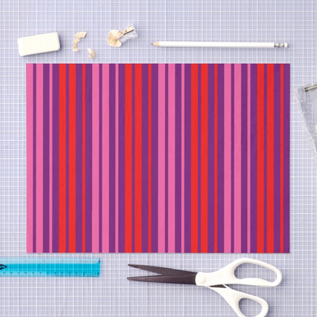 Papel De Seda Diseño de rayas verticales rosa púrpura rojo   (Artesanía)