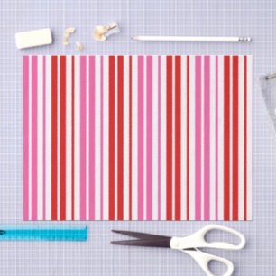 Papel De Seda Diseño de rayas verticales rosadas blancas rojas