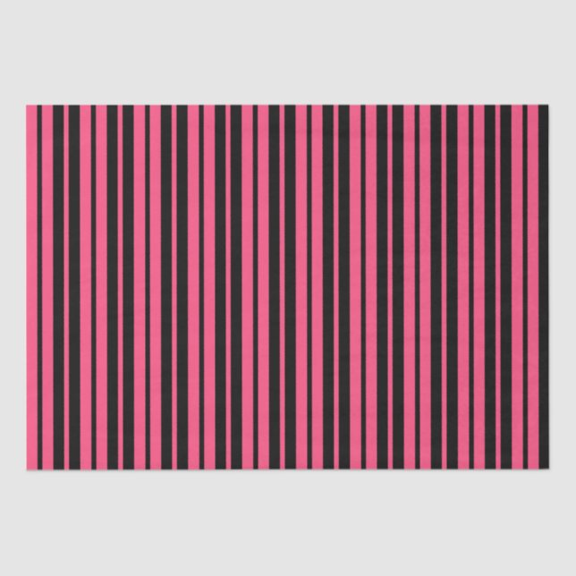 Papel De Seda Diseño de rayas verticales rosadas en negro (Anverso)