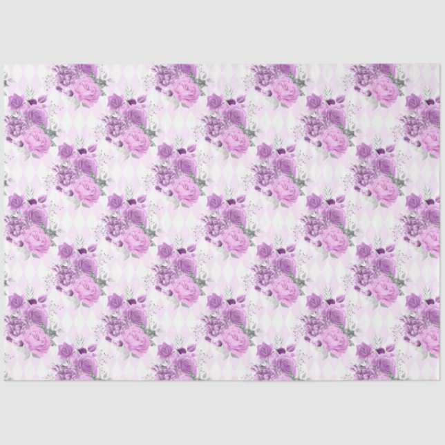 Papel De Seda Diseño de serie floral morada y plateada 16 (Anverso)