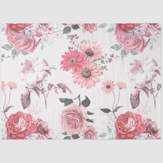 Papel De Seda Diseño de serie floral rosa 12 (Anverso)