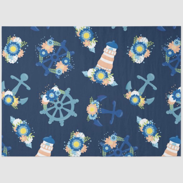 Papel De Seda Diseño de serie náutica floral 6 (Anverso)