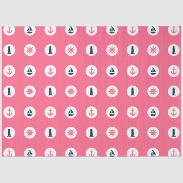 Papel De Seda Diseño de serie náutica rosa y naval 15 (Anverso)