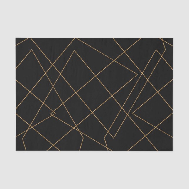 Papel De Seda Diseño de trazo geométrico moderno de oro y negro (Anverso)
