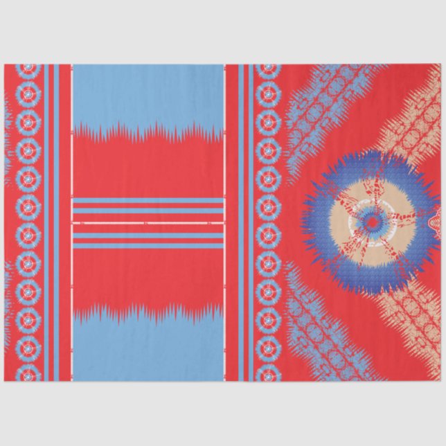 Papel De Seda diseño de un patrón rojo y azul (Anverso)