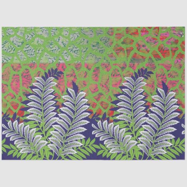 Papel De Seda diseño de un patrón verde y amarillo (Anverso)