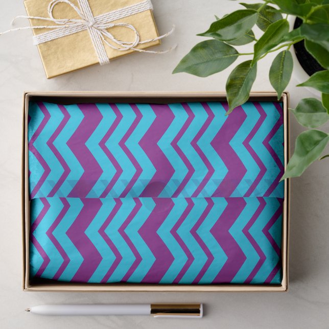 Papel De Seda Diseño de zigzag Chevron Morado Azul (Regalo )