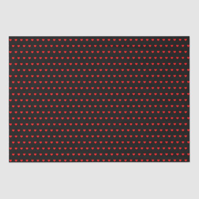 Papel De Seda Diseño del patrón de corazones rojos en negro (Anverso)