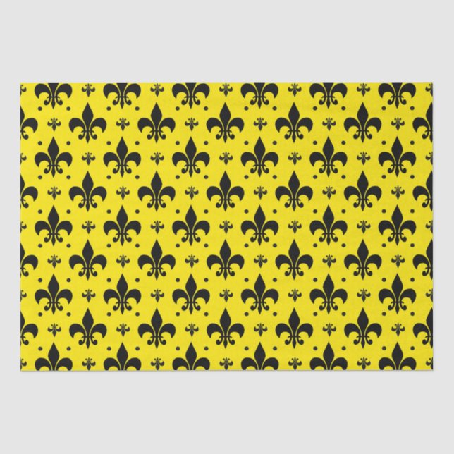 Papel De Seda Diseño del patrón de flor de lis de fondo amarillo (Anverso)