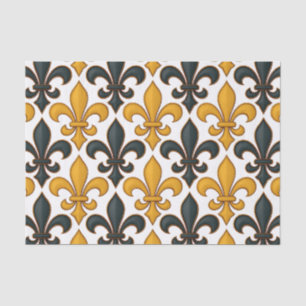 Papel De Seda Diseño del patrón Fleur-de-lis amarillo negro barr